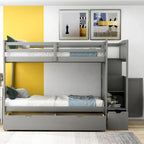 Twin over Full Stairway Bunk Bed with Storage, Gray