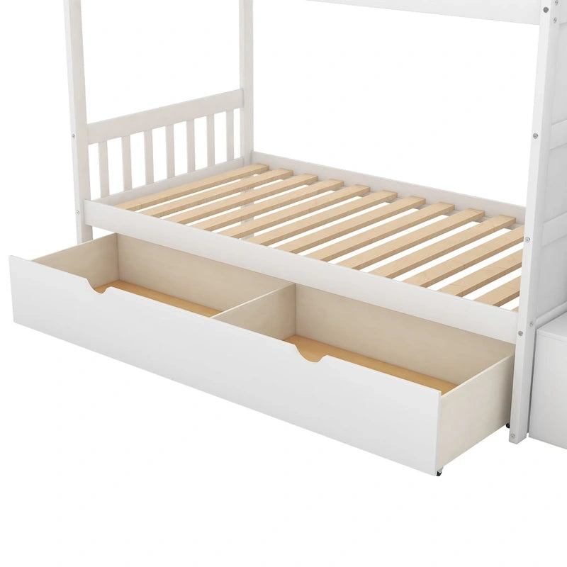 Twin over Full Stairway Bunk Bed with Storage, Gray
