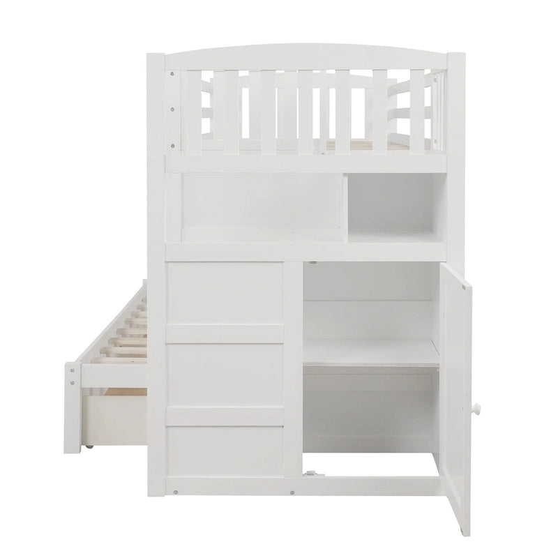 Twin over Full Stairway Bunk Bed with Storage, Gray