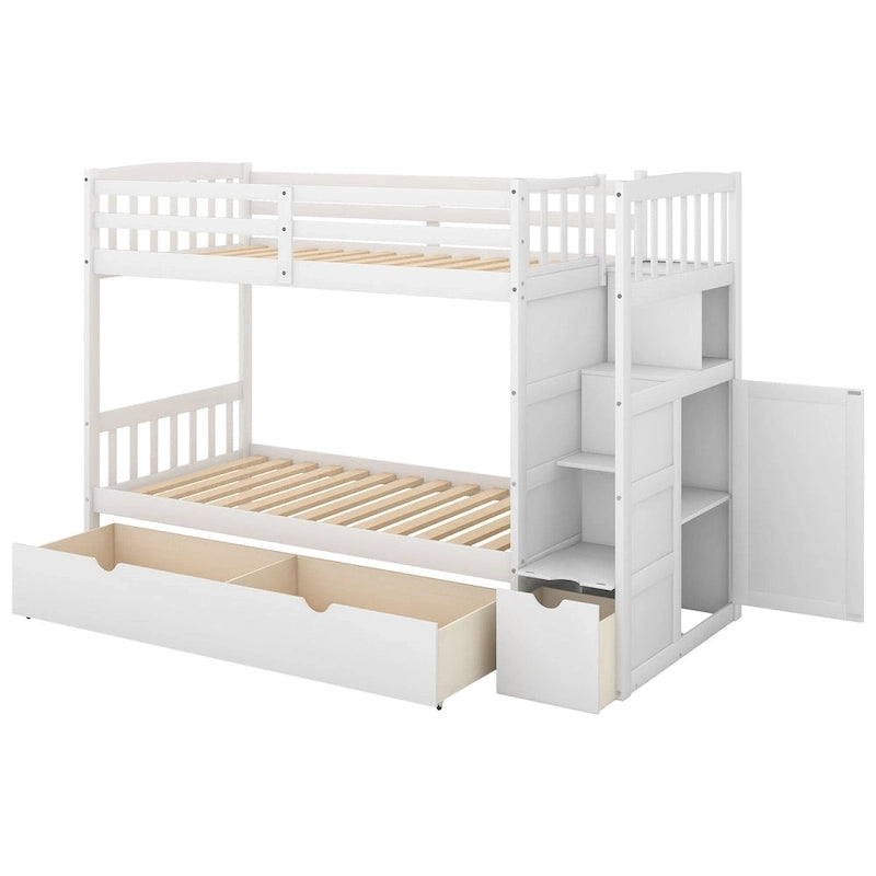 Twin over Full Stairway Bunk Bed with Storage, Gray