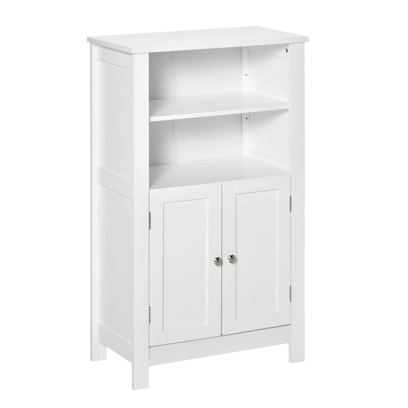kleankin Bathroom Floor Storage Cabinet, Freestanding Linen Cabinet with Double Doors and 2 Adjustable Shelves, White