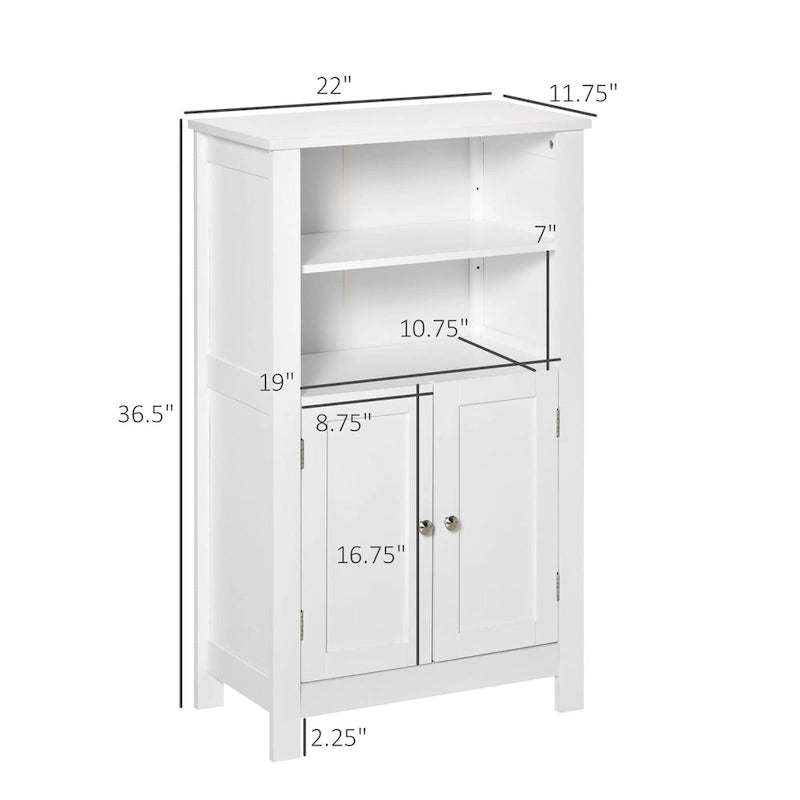 kleankin Bathroom Floor Storage Cabinet, Freestanding Linen Cabinet with Double Doors and 2 Adjustable Shelves, White
