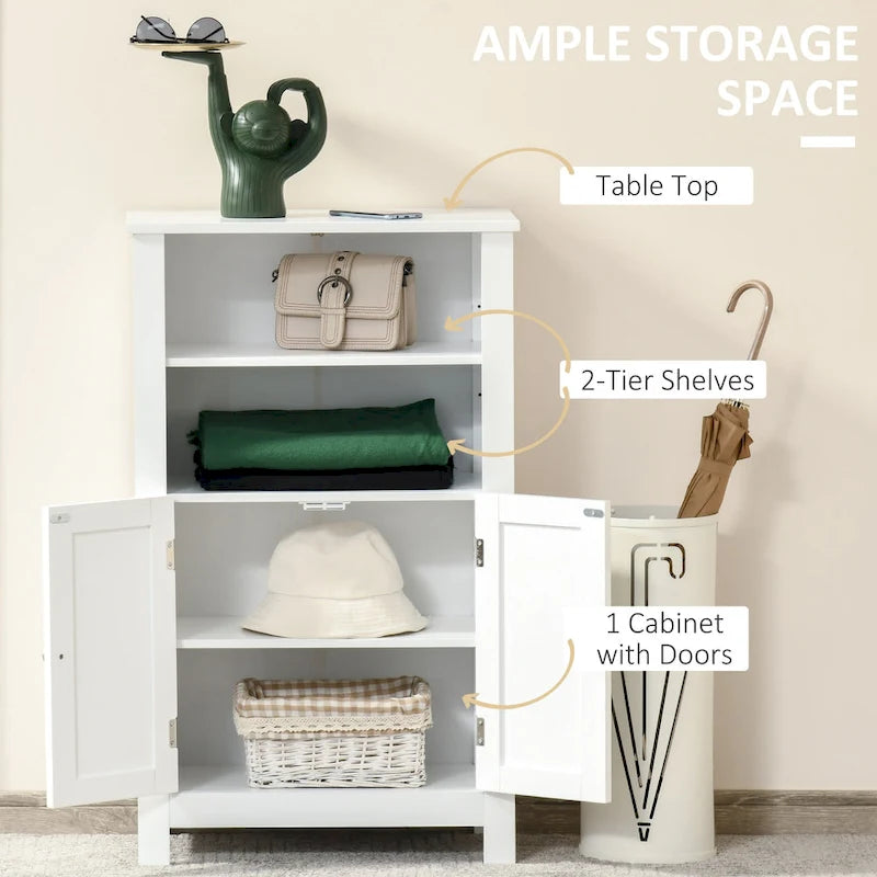 kleankin Bathroom Floor Storage Cabinet, Freestanding Linen Cabinet with Double Doors and 2 Adjustable Shelves, White