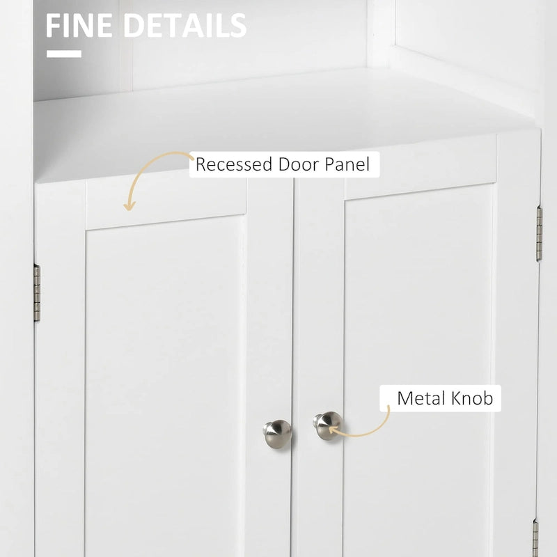 kleankin Bathroom Floor Storage Cabinet, Freestanding Linen Cabinet with Double Doors and 2 Adjustable Shelves, White