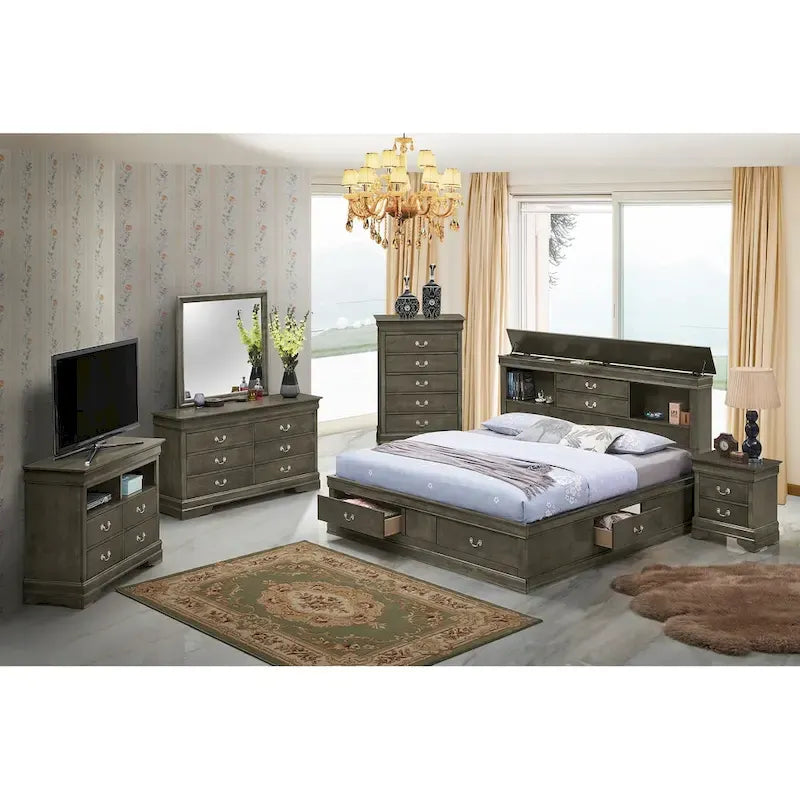Louis Philippe Full Storage Platform Bed with 6 Storage Drawers