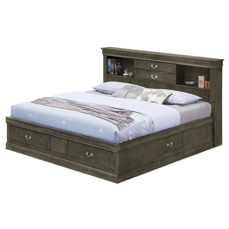 Louis Philippe Full Storage Platform Bed with 6 Storage Drawers