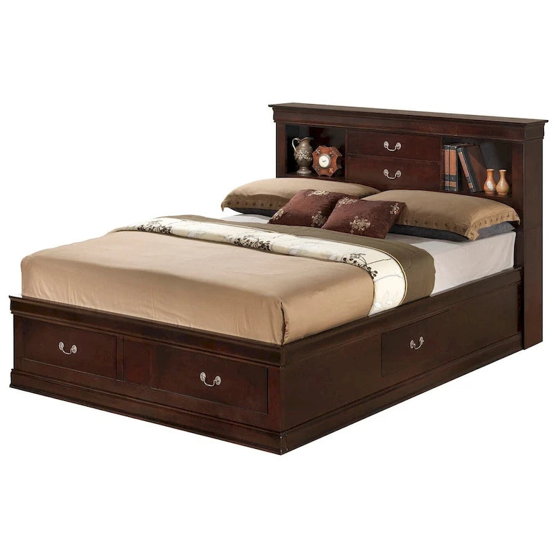 Louis Philippe Full Storage Platform Bed with 6 Storage Drawers