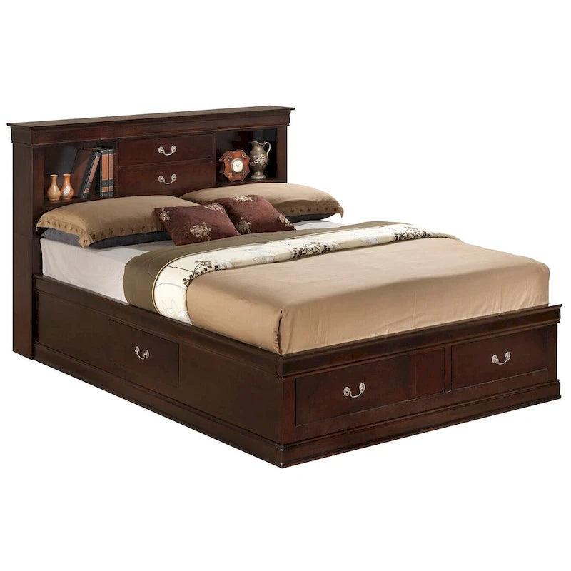 Louis Philippe Full Storage Platform Bed with 6 Storage Drawers