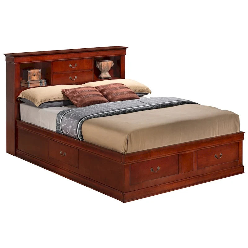 Louis Philippe Full Storage Platform Bed with 6 Storage Drawers