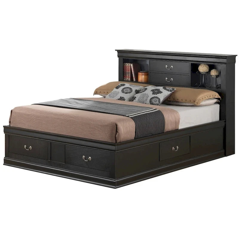 Louis Philippe Full Storage Platform Bed with 6 Storage Drawers