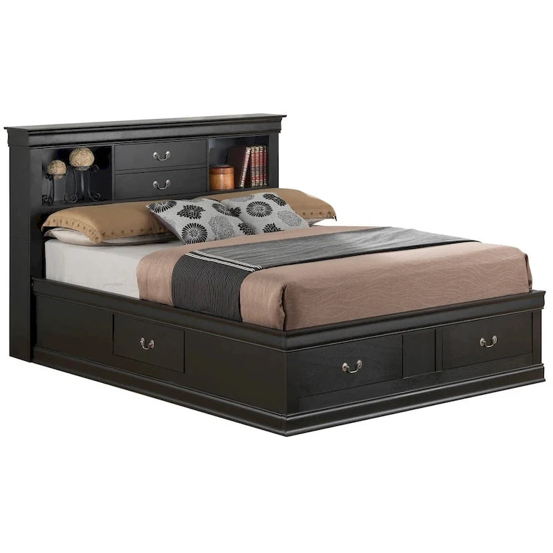 Louis Philippe Full Storage Platform Bed with 6 Storage Drawers