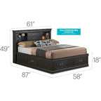 Louis Philippe Full Storage Platform Bed with 6 Storage Drawers