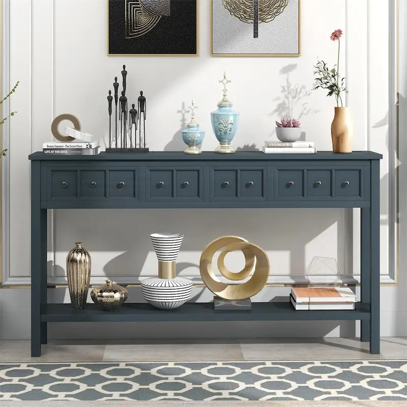 Merax 60 Long Console Table with Different Size Drawers and Bottom Shelf