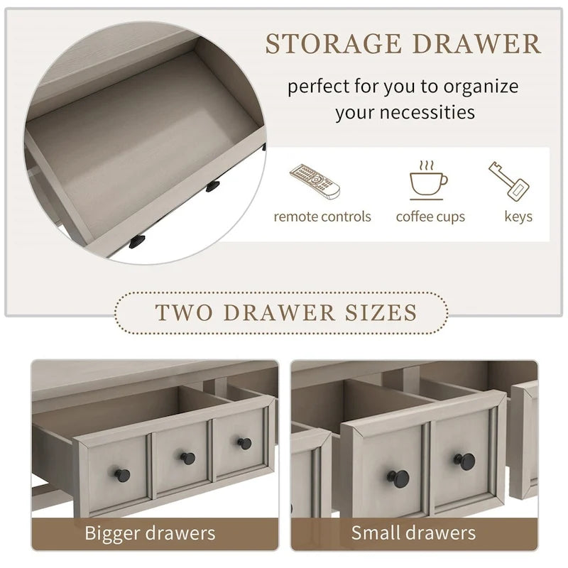 Merax 60 Long Console Table with Different Size Drawers and Bottom Shelf