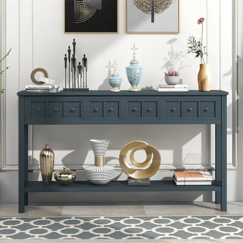 Merax 60 Long Console Table with Different Size Drawers and Bottom Shelf