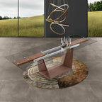 Davee Furniture Transparent Glass Top with Wood Leg Extendable Dining Table- 70.87/106.31*35.43*29.53 inches