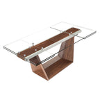 Davee Furniture Transparent Glass Top with Wood Leg Extendable Dining Table- 70.87/106.31*35.43*29.53 inches