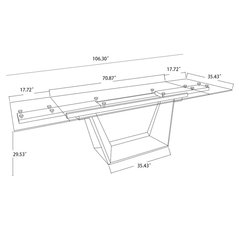 Davee Furniture Transparent Glass Top with Wood Leg Extendable Dining Table- 70.87/106.31*35.43*29.53 inches