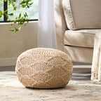Morven Modern Knitted Cotton Round Pouf by Christopher Knight Home
