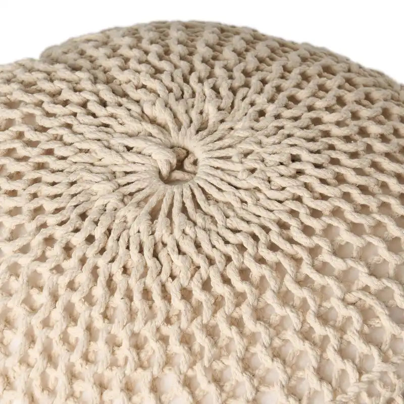 Morven Modern Knitted Cotton Round Pouf by Christopher Knight Home