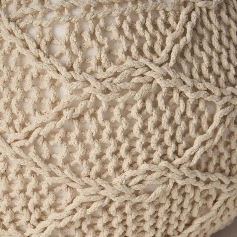 Morven Modern Knitted Cotton Round Pouf by Christopher Knight Home