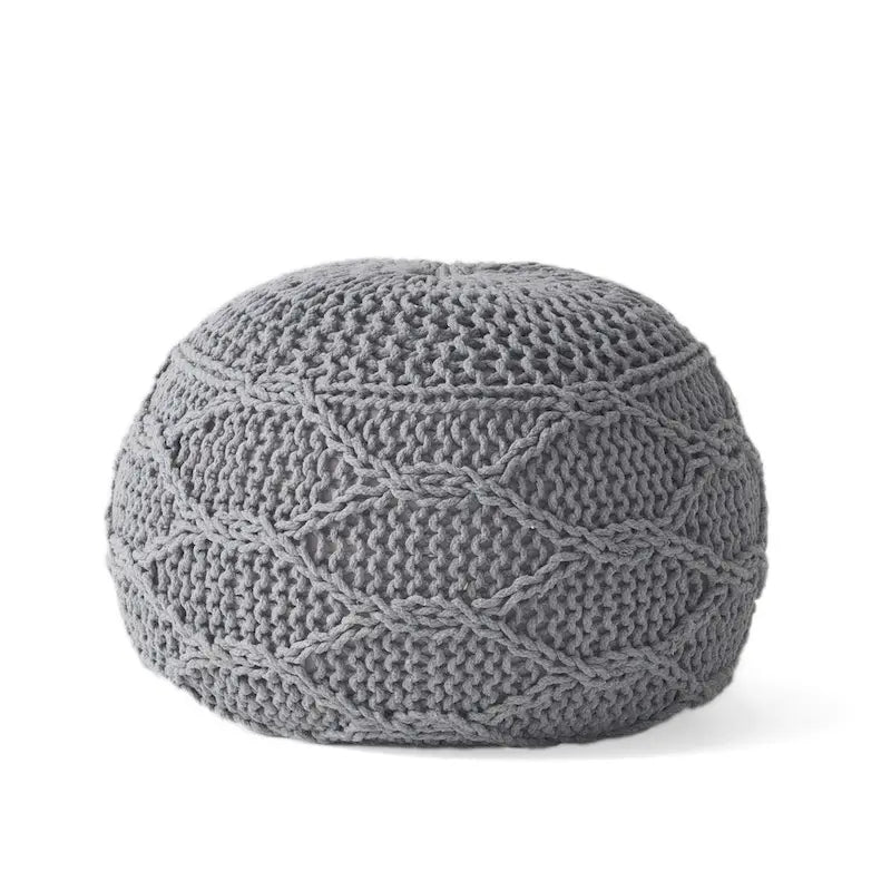 Morven Modern Knitted Cotton Round Pouf by Christopher Knight Home