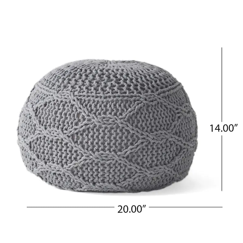 Morven Modern Knitted Cotton Round Pouf by Christopher Knight Home
