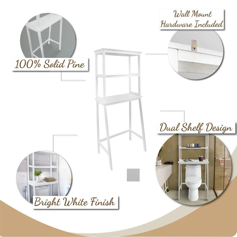 Spacesaver Solid Wood Over The Toilet Rack with Shelves - N/A