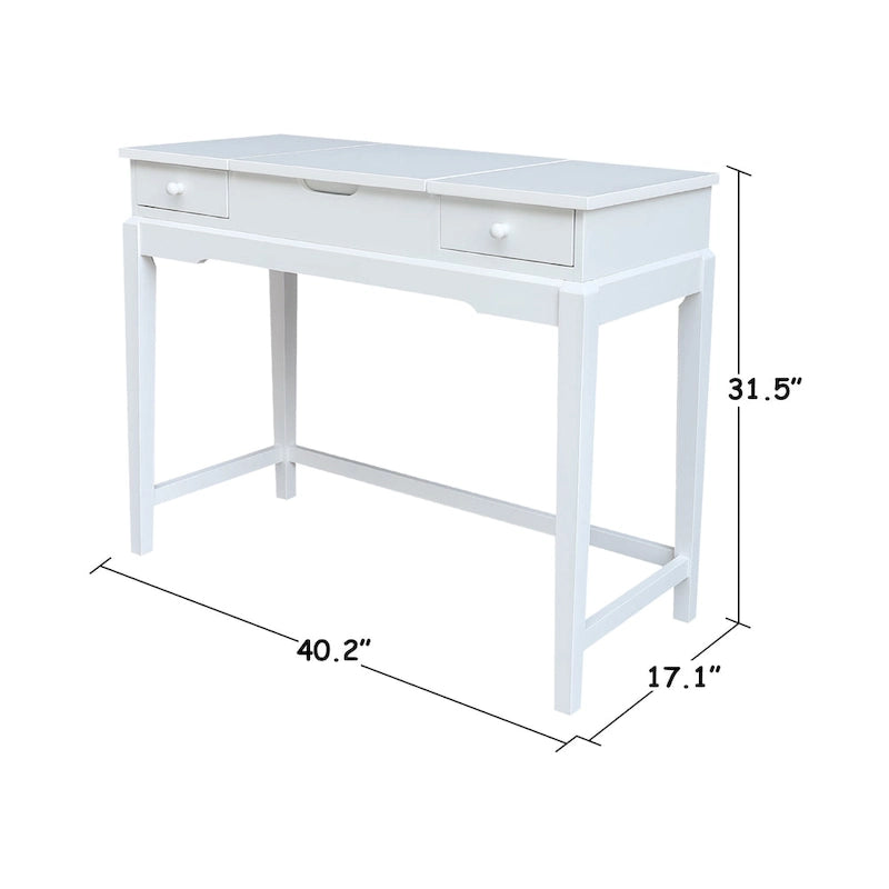 Solid Wood Vanity Table with Vanity Bench (Snow White Finish)