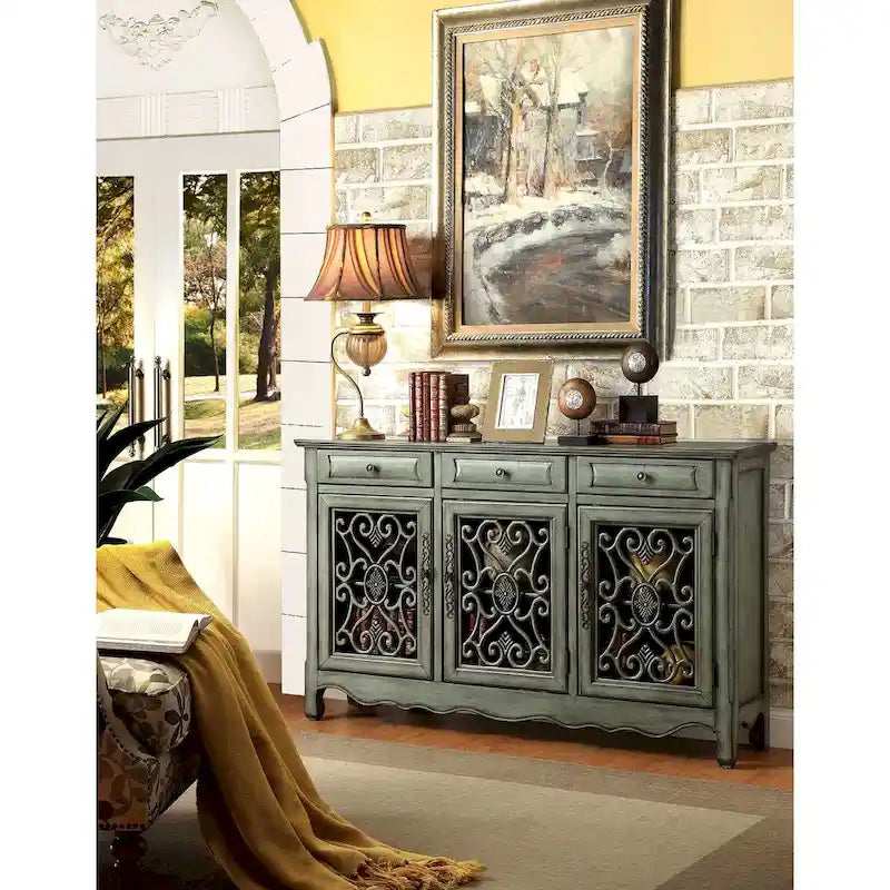 Decorative Antique Green Sideboard Accent Cabinet