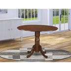 East West Furniture Dublin Kitchen Dining Table - a Round Wooden Table Top with Dropleaf & Pedestal Base, (Finish Options)
