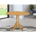 East West Furniture Dublin Kitchen Dining Table - a Round Wooden Table Top with Dropleaf & Pedestal Base, (Finish Options)