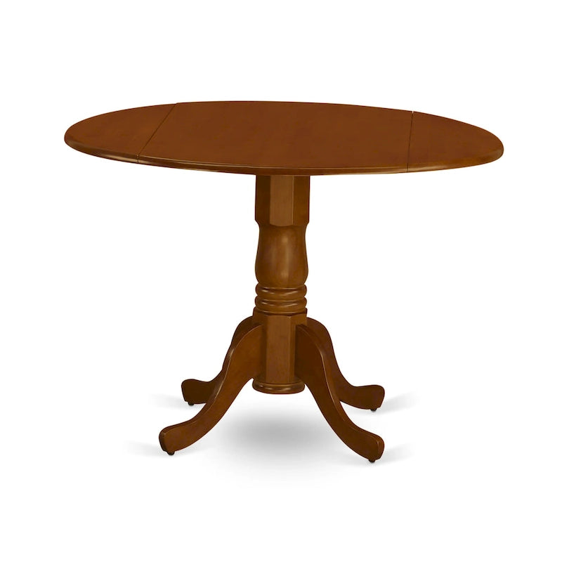 East West Furniture Dublin Kitchen Dining Table - a Round Wooden Table Top with Dropleaf & Pedestal Base, (Finish Options)