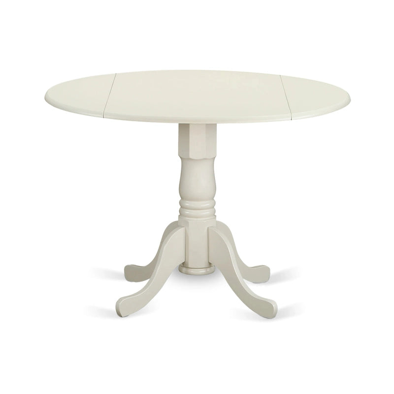 East West Furniture Dublin Kitchen Dining Table - a Round Wooden Table Top with Dropleaf & Pedestal Base, (Finish Options)