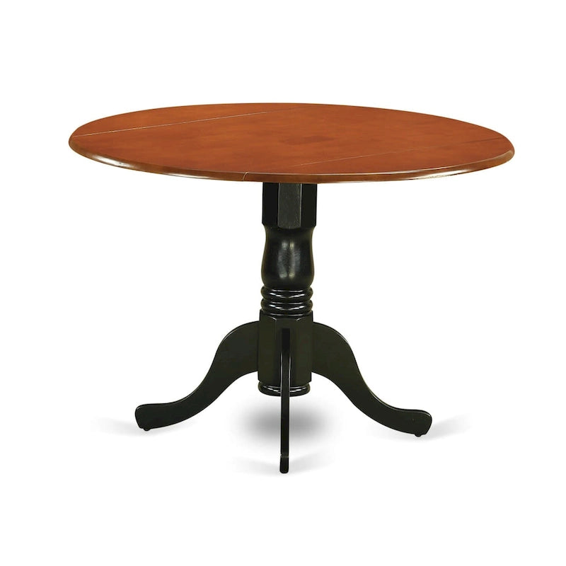 East West Furniture Dublin Kitchen Dining Table - a Round Wooden Table Top with Dropleaf & Pedestal Base, (Finish Options)