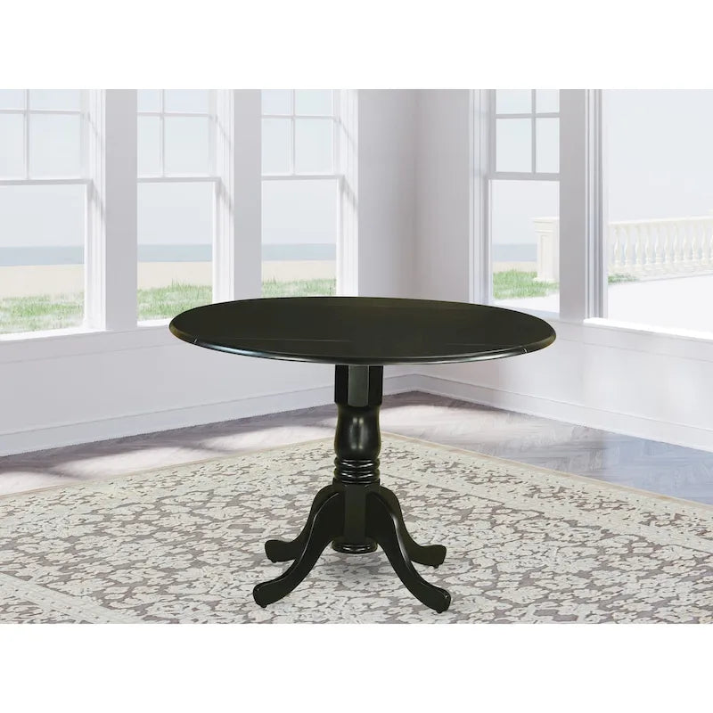 East West Furniture Dublin Kitchen Dining Table - a Round Wooden Table Top with Dropleaf & Pedestal Base, (Finish Options)