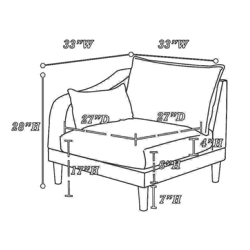 Rio 33 Inch Modular Single Arm Corner Chair, 2 Lumbar Cushions, Slate Blue