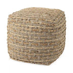 Mercana Binita Grey / Brown Hemp Wool & Cotton Square Pouf