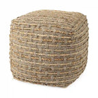 Mercana Binita Grey / Brown Hemp Wool & Cotton Square Pouf