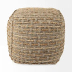 Mercana Binita Grey / Brown Hemp Wool & Cotton Square Pouf