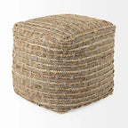 Mercana Binita Grey / Brown Hemp Wool & Cotton Square Pouf