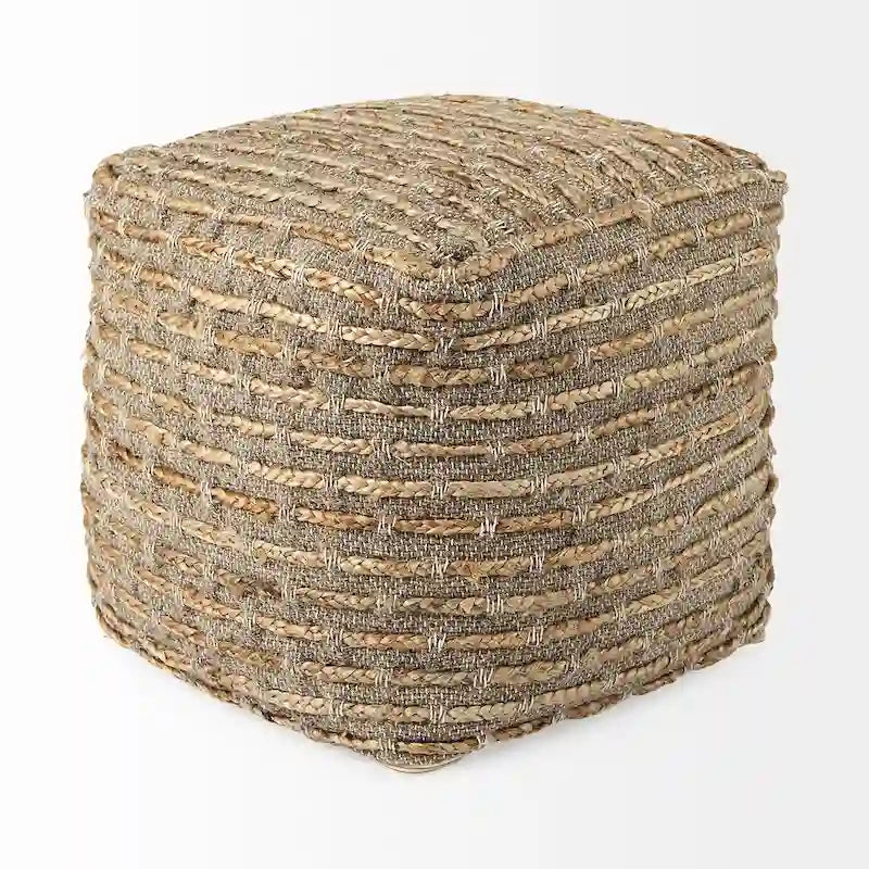 Mercana Binita Grey / Brown Hemp Wool & Cotton Square Pouf