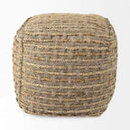 Mercana Binita Grey / Brown Hemp Wool & Cotton Square Pouf