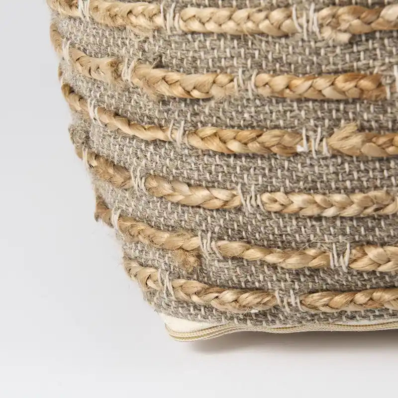 Mercana Binita Grey / Brown Hemp Wool & Cotton Square Pouf