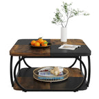 39 Inche 2-Tier Square Coffee Table with Metal Frame for Living Room