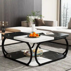 39 Inche 2-Tier Square Coffee Table with Metal Frame for Living Room