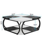 39 Inche 2-Tier Square Coffee Table with Metal Frame for Living Room