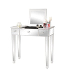 Mirrored Surface 1 Drawer Flip-up Desktop Writing Desk Vanity Desk Silver