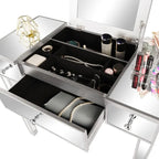 Mirrored Surface 1 Drawer Flip-up Desktop Writing Desk Vanity Desk Silver