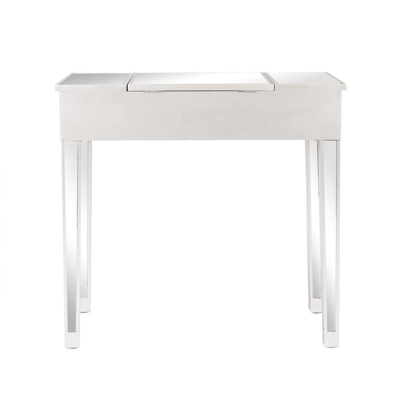 Mirrored Surface 1 Drawer Flip-up Desktop Writing Desk Vanity Desk Silver